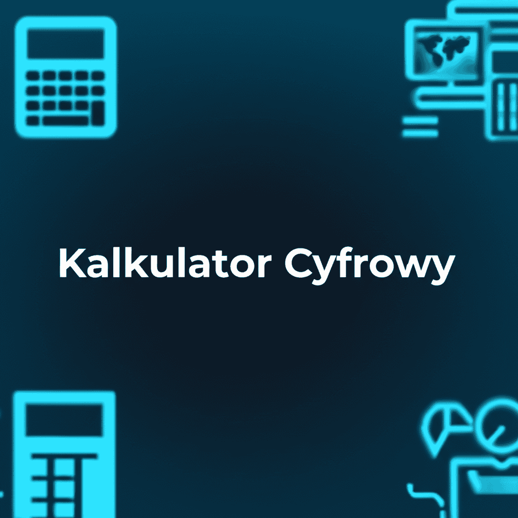 Grafika przedstawiająca nowoczesny kalkulator cyfrowy z ekranem wyświetlającym liczby i przyciskami funkcyjnymi.